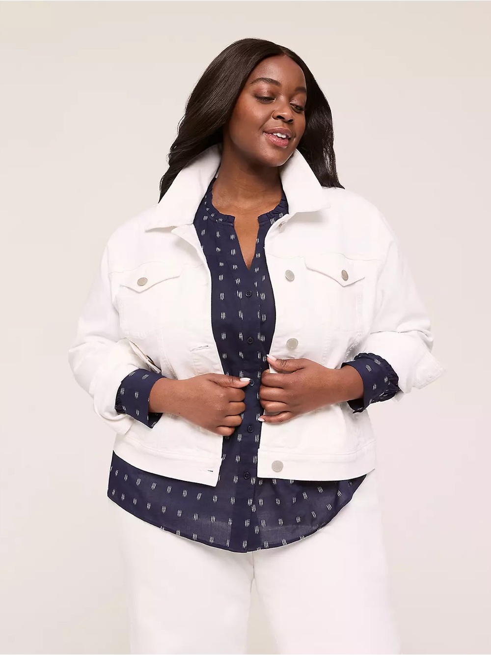 Lane Bryant White Denim Jacket with Button Front